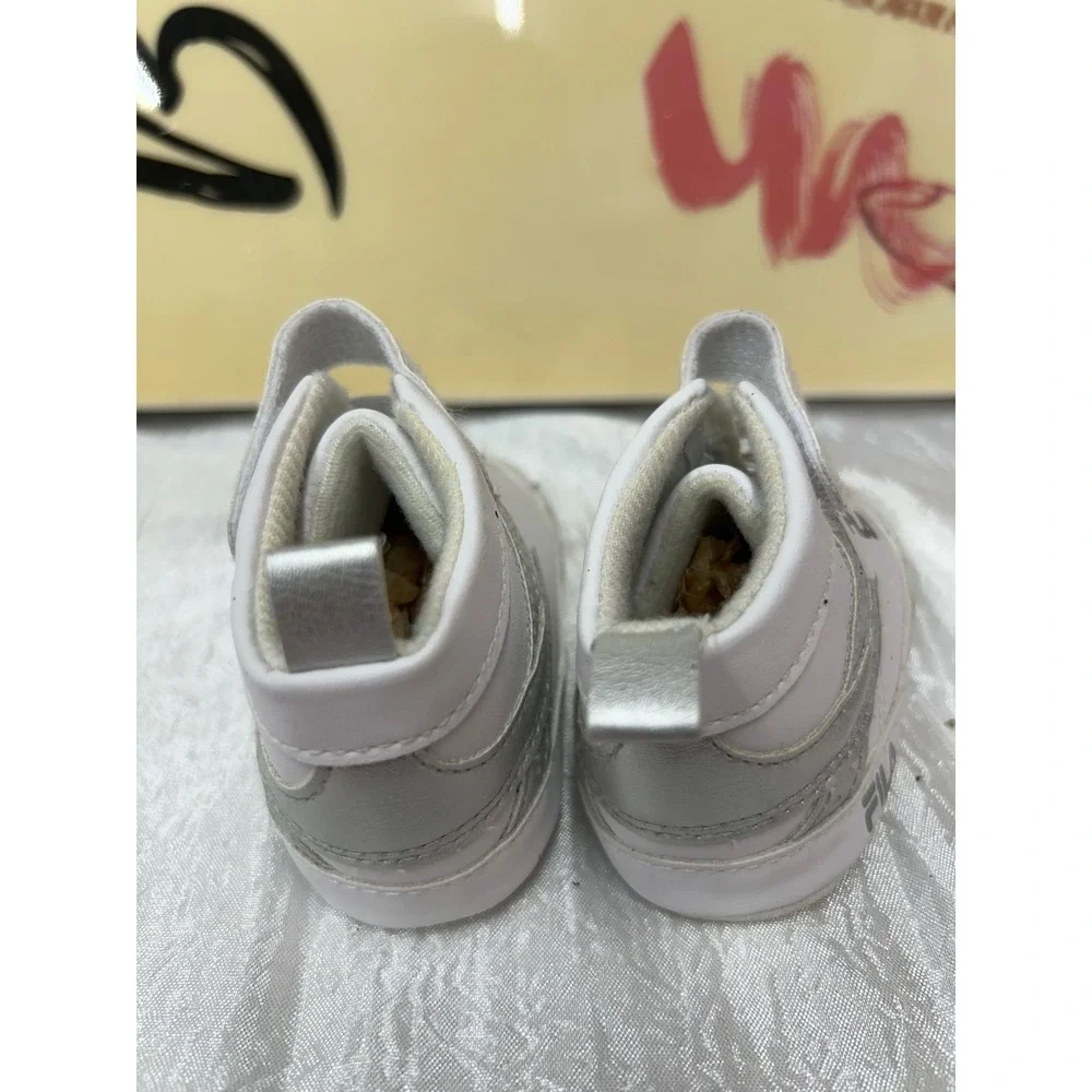 Fila Infant Boys Girls White Silver High Top Crib Shoes Sneakers 6-9 Months